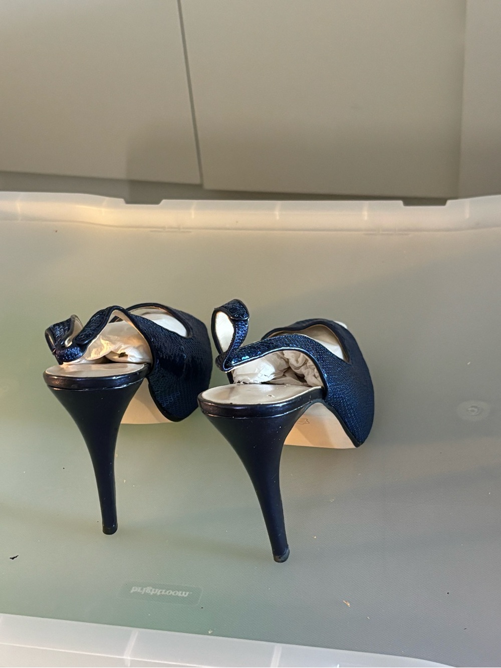 Elegant Black Sequin Peep-Toe Heels - Picture 4 of 4